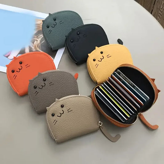 Cartoon Cat Wallet With Card Slots Zipper Coin Holder PU Leather 🐱💖