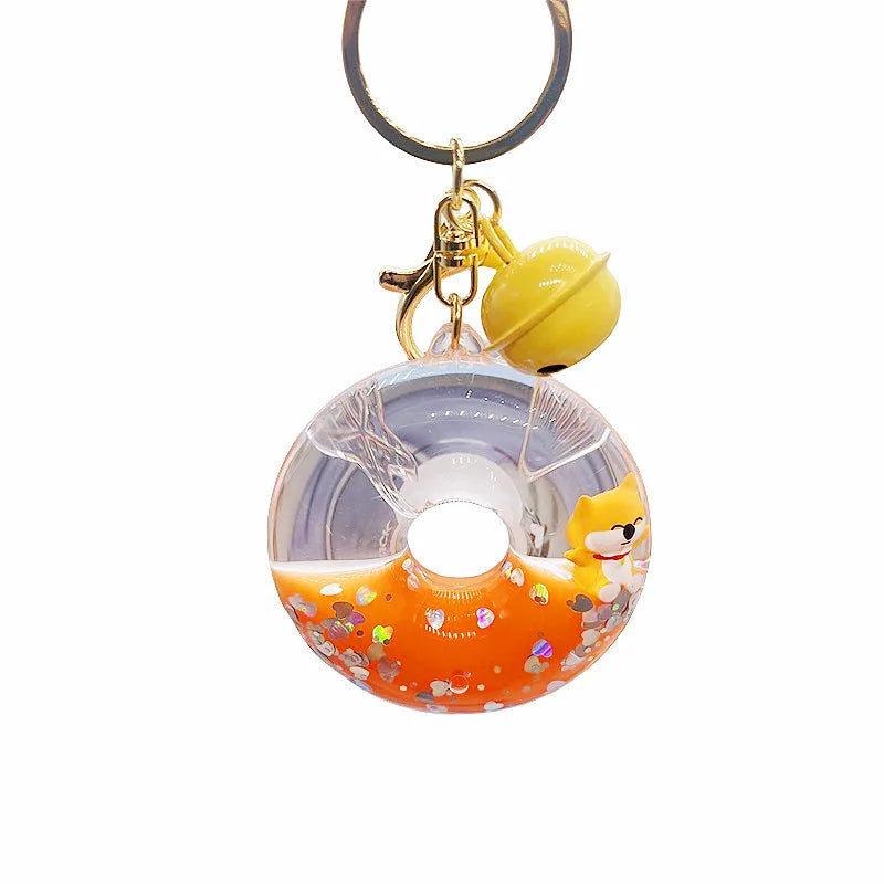 Kawaii Shiba Inu Donut Keychain 🍩✨ - Adorable Floating Bottle Pendant for Couples & Bag Charm! 💖