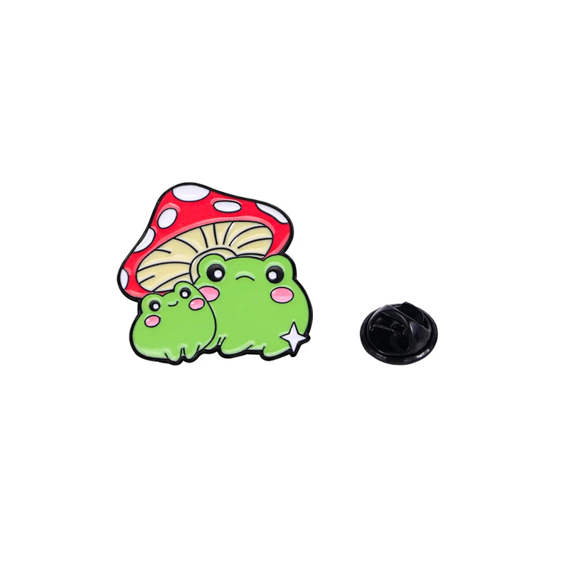 🍓🐸 Adorable Kawaii Strawberry & Frog Couple Enamel Pins - Cute Backpack Brooches! 🌟