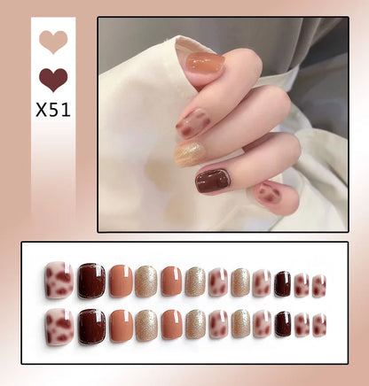 Kawaii Bunny Blossom 🌸✨ 24pcs Pink Flower Rhinestone Coffin Press-On Nails - Acrylic Nail Art for a Cute Touch! 🐰💖