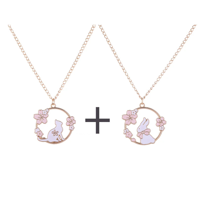 🐰✨ Adorable Sakura Bunny & Cat Pendant Necklace - Cute Charm for Trendy Ladies! 🌸💖 - Pixie Quill