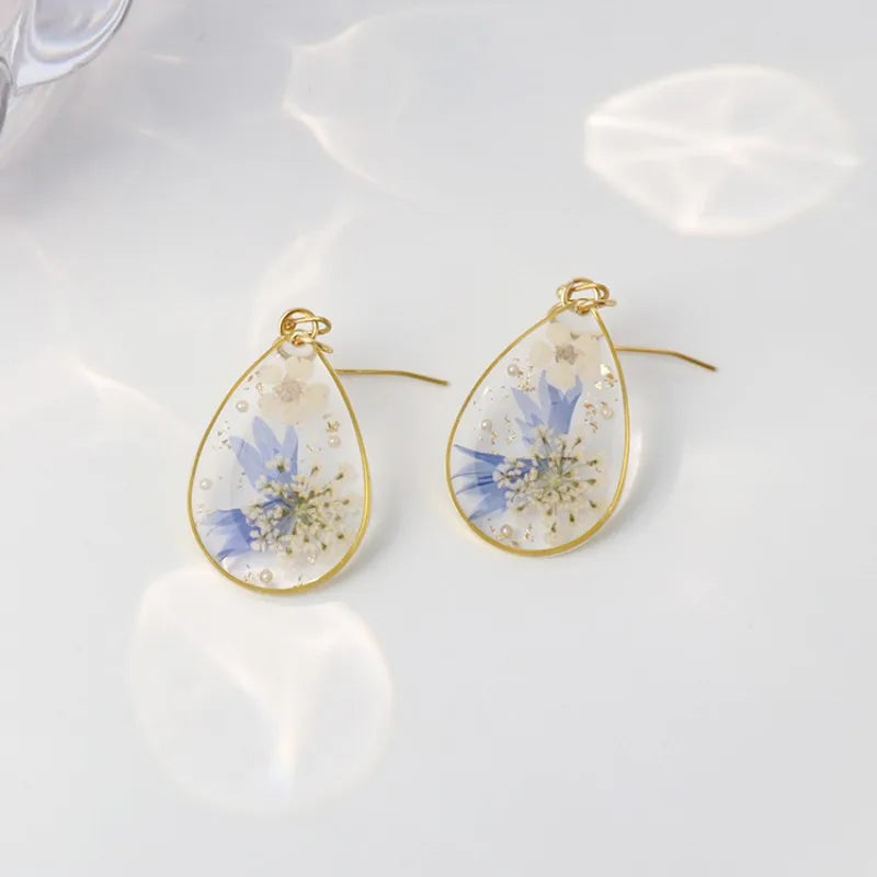 Pastel Pressed Flower Resin Drops Earrings 🌸 Elegant Geometric Jewelry For Women