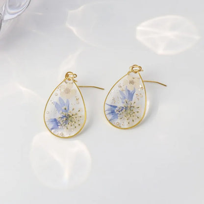 Pastel Pressed Flower Resin Drops Earrings 🌸 Elegant Geometric Jewelry For Women