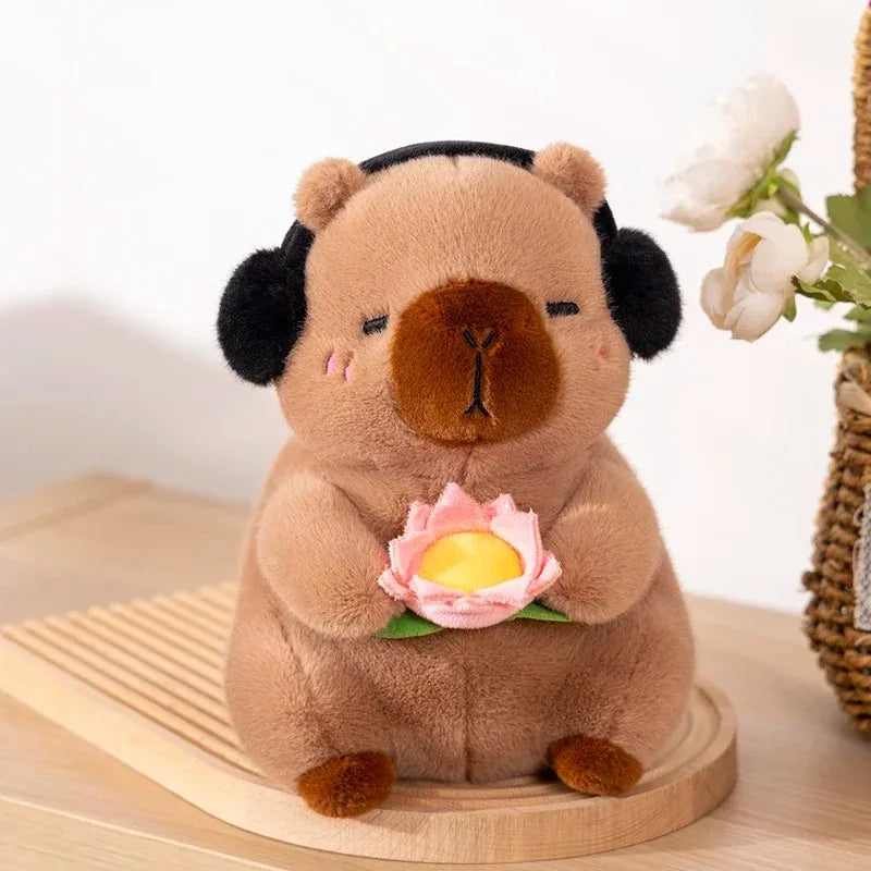 Adorable Capybara Plush Toy 🌸 | Soft Stuffed Animal with Lotus Flower 🌟 | Perfect Gift for Kids 🎁 | Kawaii White-face Monkey Doll 🐒