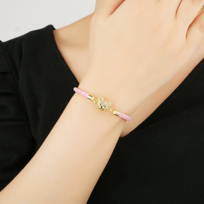 🐻✨ Adorable Bear Zirconia Charm Bracelet - 6 Color Adjustable Leather Rope for Everyone! 🎉🎈