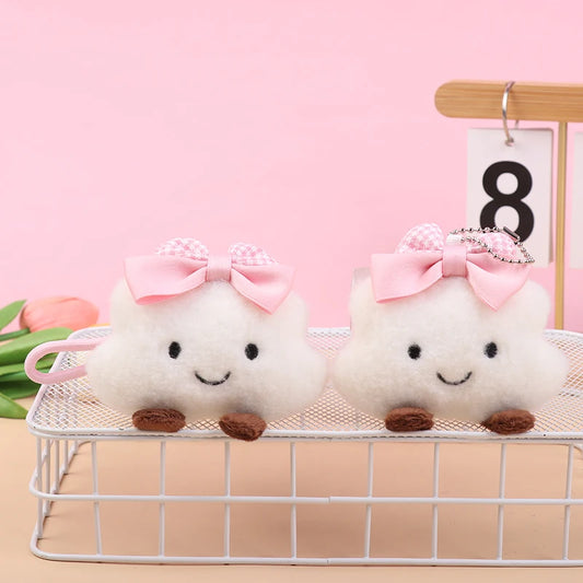 Cloud Bow Plush Keychain Cute Cloud Doll Bag Charm Soft Stuffed Accessory 🎀🧸