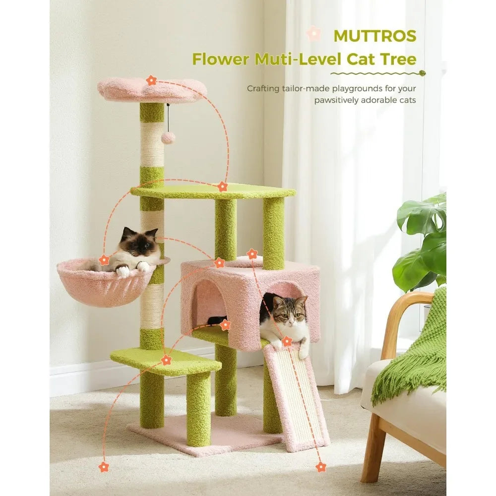🌸 Purr-fect Flower Cat Haven 🌼 47.2" Cutie Cat Tower with Cozy Nooks & Fluffy Toys! 🐾