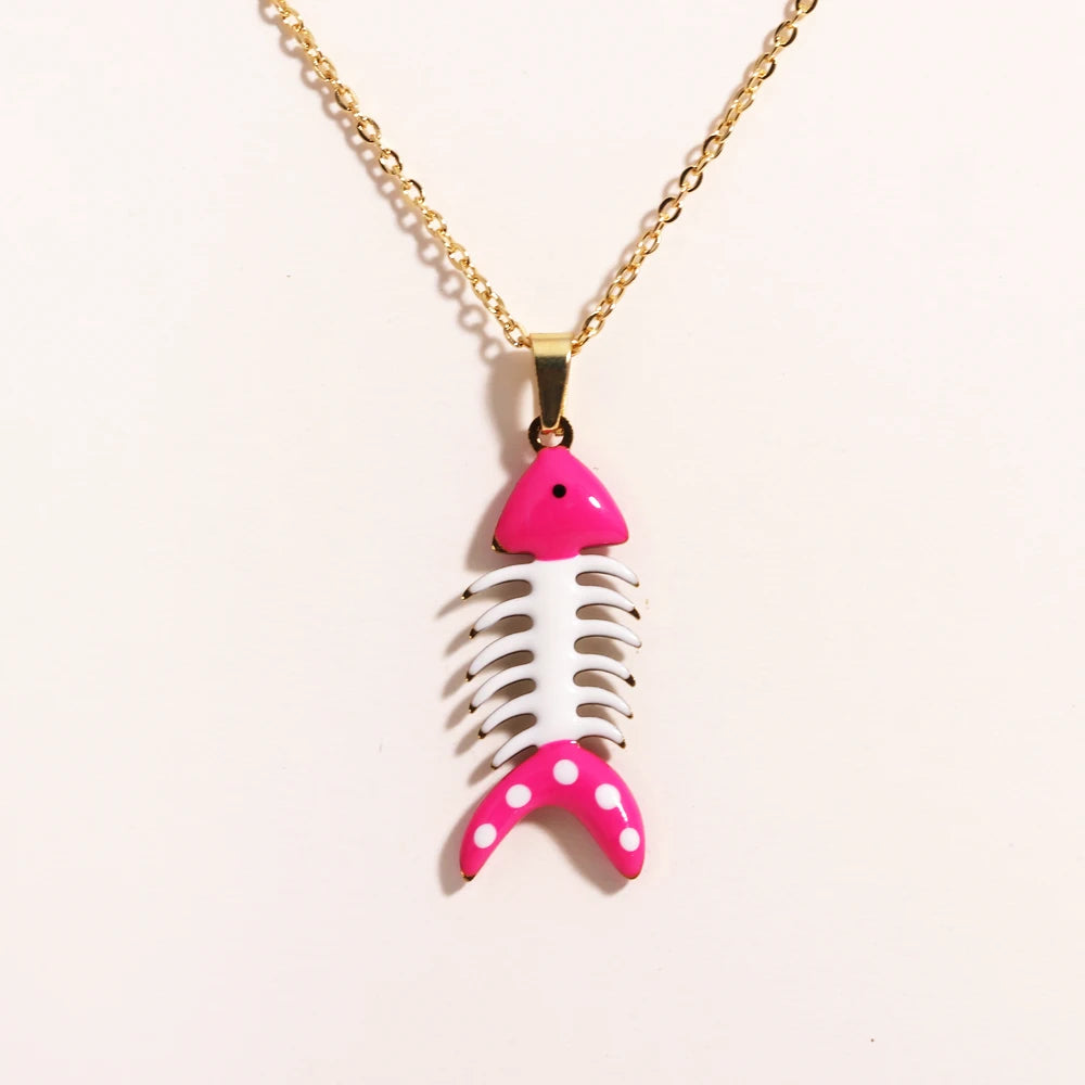 Cute Colorful Enamel Fish Pendant Necklace For Women Waterproof Gold Tone 🐟💖🌊