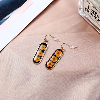 Pastel Pressed Flower Resin Drops Earrings 🌸 Elegant Geometric Jewelry For Women