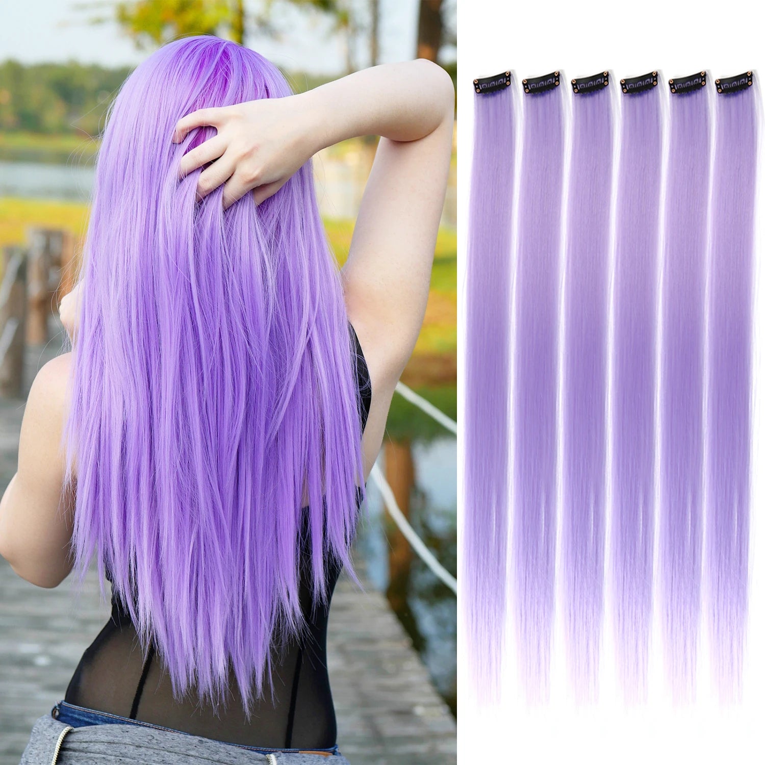 🌈✨ 6 Colorful Clip-In Hair Strands for Fun Party Looks - 22" Rainbow Dream Extensions! 🎉💖 - Pixie Quill