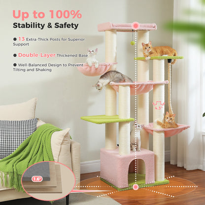 Cute 5 Tier Cat Tree For Big Cats With 11 Sisal Posts And Hammock 🐾