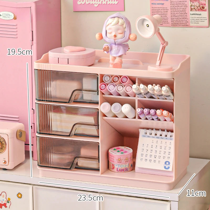 Kawaii Cute Desk Organizer 🌸✨ Multi-Functional Pen Holder & Storage Box 🌈 Dust-Proof Design for Office Charm! 🖊️💕