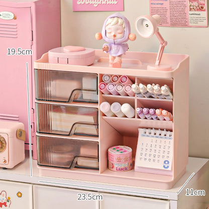 Kawaii Cute Desk Organizer 🌸✨ Multi-Functional Pen Holder & Storage Box 🌈 Dust-Proof Design for Office Charm! 🖊️💕
