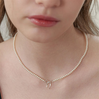 Kawaii Beaded Bow Pendant Necklace 🌟💕 - Adorable True Gold Color Tie Knot Charm for Every Occasion!
