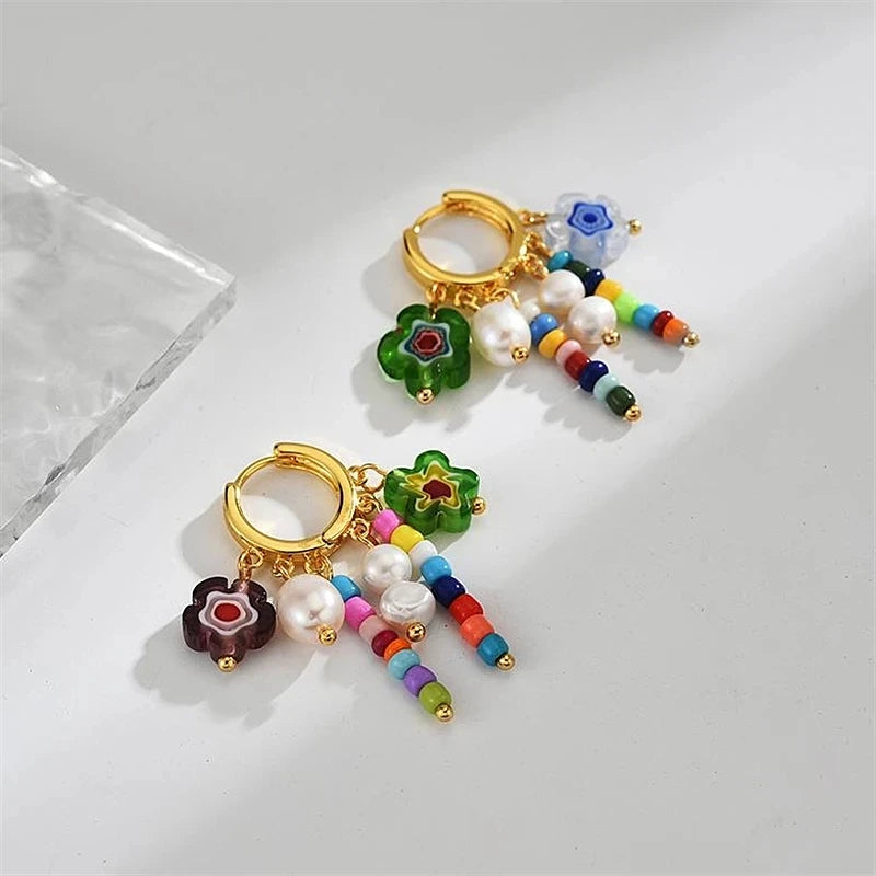 Kawaii Heart-Shaped Beaded Earrings 💖✨ | Trendy Colorful Drop Earclips for Fun Parties & Vintage Vibes