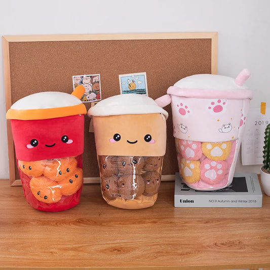 Kawaii 6pcs Boba Milk Tea Pudding Plushies 🥤🐾 - Adorable Cat Paw & Wolfberry Sofa Decor Gifts for Kids & Teens ❤️✨