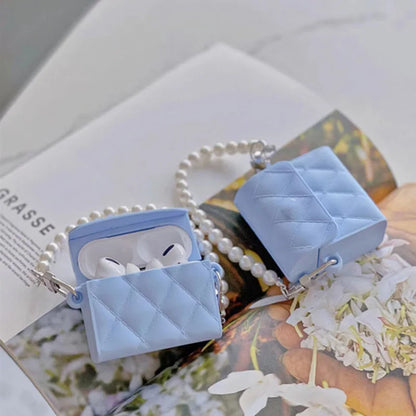 Kawaii Pearl Charm Leather AirPods Case 🎀 | Cute Solid Color Silicone Cover for AirPods 2/3/Pro 🎧✨