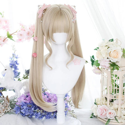 Cute Ombre Blonde & Black Double Ponytail Lolita Wig 🎀✨ - Kawaii Cosplay Hair with Bangs for Harajuku Style! 💖👸