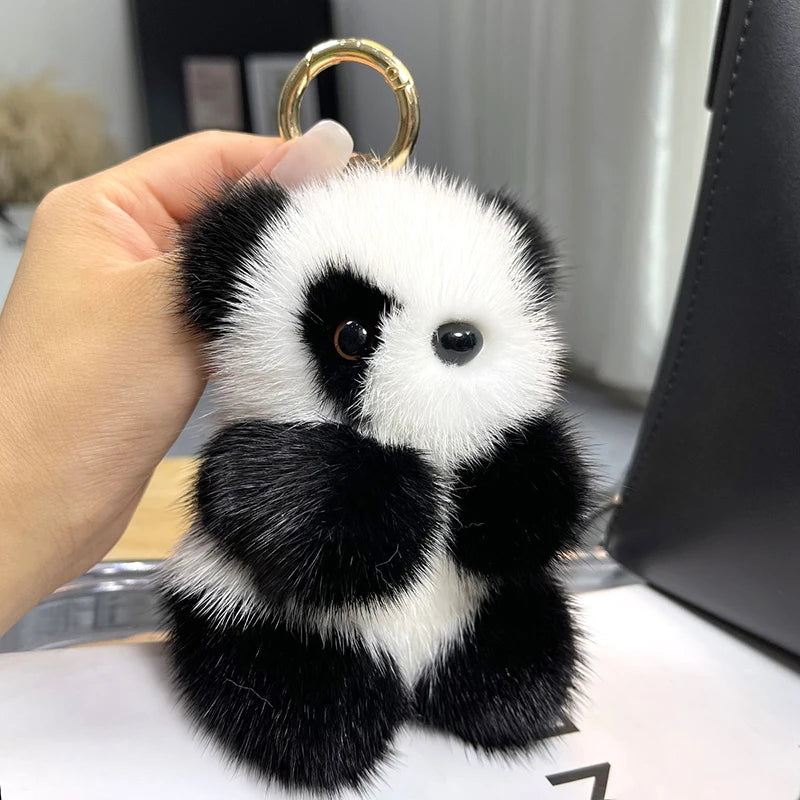 Kawaii Panda Plush Keychain 🐼✨ - Cute Imitation Mink Fur Car Accessory for Women 🎀 | Adorable Gift Idea! 🎁