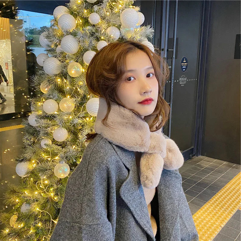Whimsical Faux Fur Collar Scarf For Women Winter Warmth Cute Plush 🌈🐰❄️