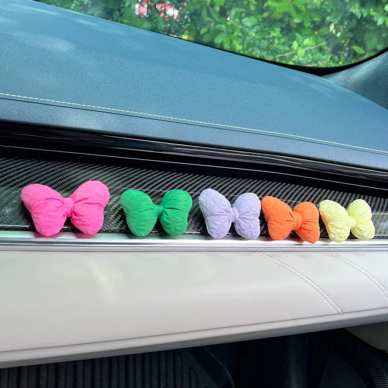 Kawaii Puff Bow Car Decor 🎀✨ | Adorable Light Luxury Fabric Accessories for Your Auto Interior! 🚗💕