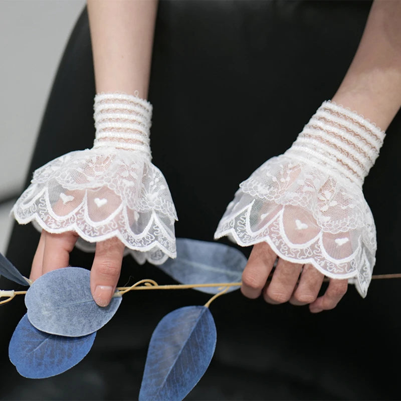 Fairy Wrist Cuffs Set With Detachable Sleeves Lace Half Finger Gloves Winter ❄️