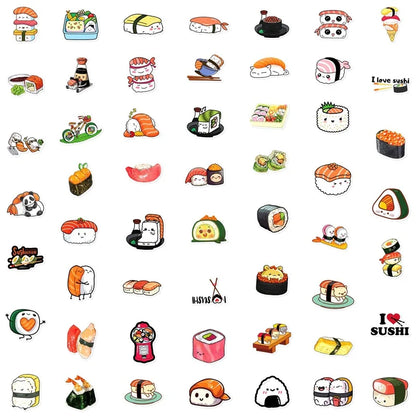 Kawaii Cartoon Sushi PVC Stickers 🍣✨ | 10/30/50PCS Aesthetic Scrapbooking Decor for Kids 🎨💕