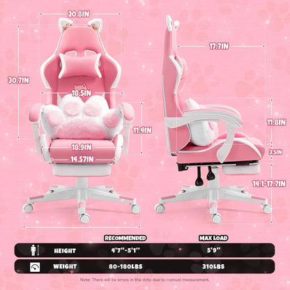 Kawaii Cat Ears Gaming Chair 🐾💖 | Ergonomic Pink PC Chair with Plush Lumbar Cushion & Footrest 🐱✨