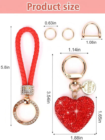 Sweet Heart Diamond Inlay Leather Rope Key Chain For Backpacks 👜💎🎀