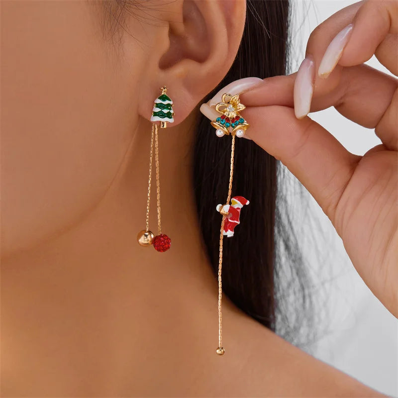 Moving Santa Tassel Drop Earrings For Women Christmas Charm Zircon Snowflake 🌟🎄