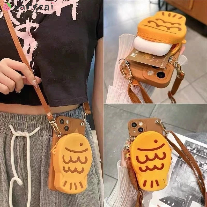 Kawaii Taiyaki Silicone Phone Case & Coin Purse for Samsung Galaxy 🍡💖 - Adorable Lanyard Wallet!