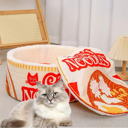 Kawaii Ramen Cat Cuddle Nest - Cozy Winter Retreat for Your Feline Friend 🐾💕