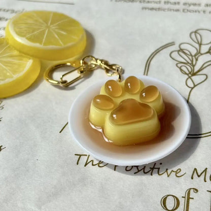 Sweet Pudding Keychain Pendant With Cherry and Tiny Fish Charm 🍒🐟