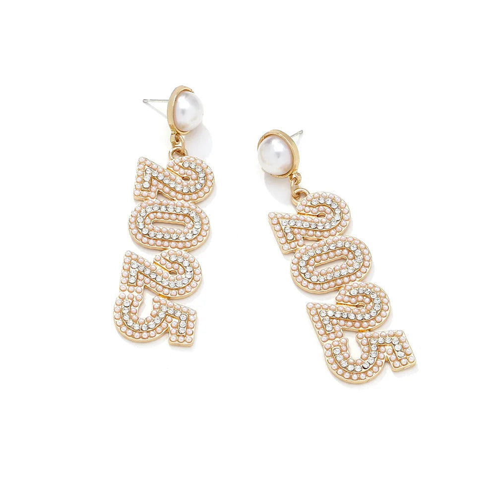 Kawaii 2025 Number Stud Earrings 🌟✨ Cute Long Rhinestone & Pearl Accents for Women 🎉 Perfect Gift for Friends & Family! 🌈