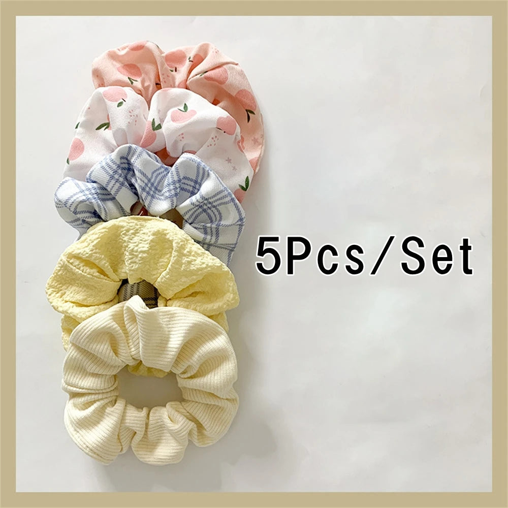 Kawaii Floral & Polka Dot Scrunchies Set 🌸✨ | 5 Cute Elastic Hair Ties for Teens & Girls! 🎀💖