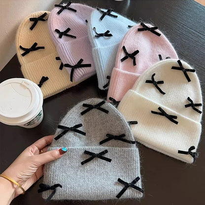 Charming Kawaii Rabbit Fur Velvet Bow Winter Hat 🎀❄️ - Cozy Ear Warmers for Women! 🐇✨