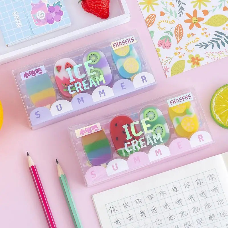 Kawaii Ice Cream Mini Eraser Set 🍦✨ - Fun Rubber Stationery for Kids!