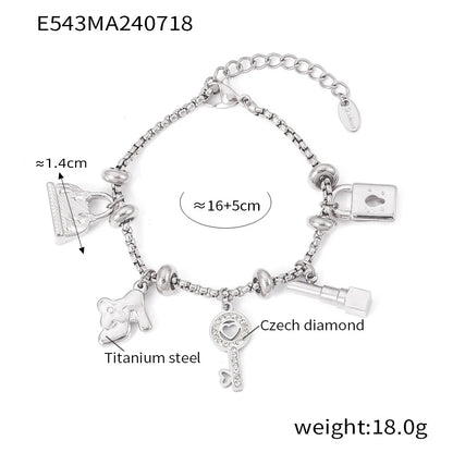 Kawaii Moon & Heart Stainless Steel Charm Bracelet 🌙💖 | Cute Luxury Jewelry Gift for Women 🎁✨
