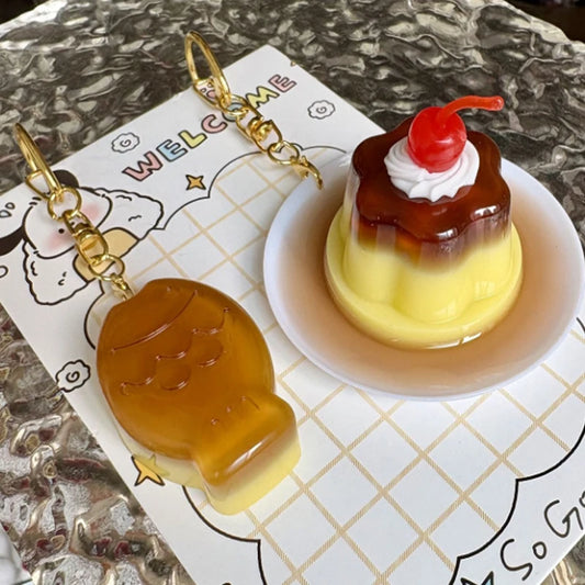 Sweet Pudding Keychain Pendant With Cherry and Tiny Fish Charm 🍒🐟