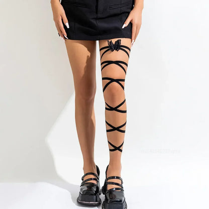 Kawaii Gothic Multi-Layer Black Thigh Chain with Rose & Butterfly 🌹🦋 | Trendy Body Jewelry for Cosplay & Harajuku Style!