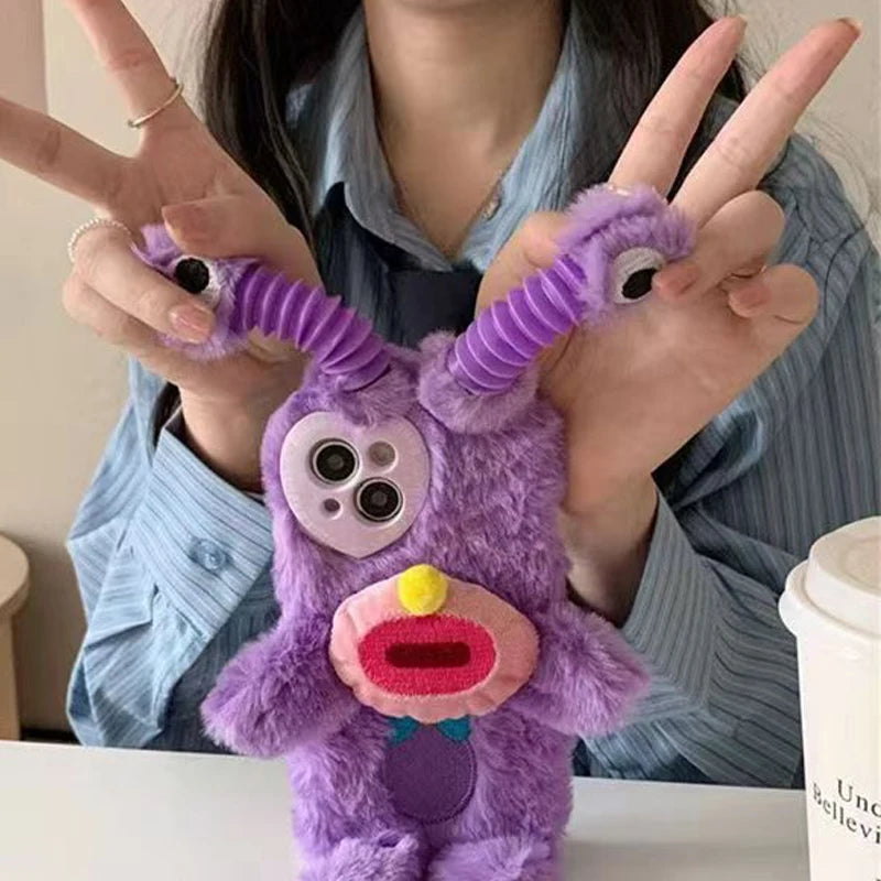 Kawaii Little Monster Plush Phone Case for iPhone 📱✨ - Soft, Glowing & Adorable! 🦖💖