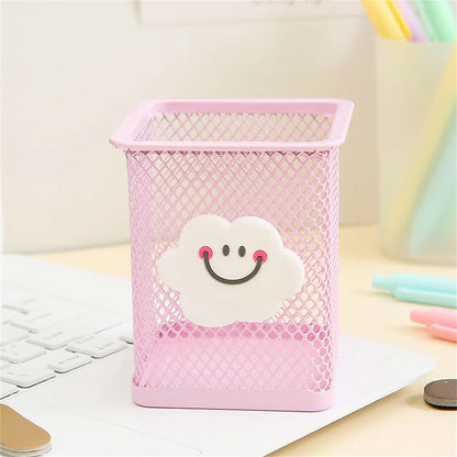 Kawaii Heart-Shaped Pen Holder 🌸 Cute Cartoon Organizer for Desk 🌈 Perfect Student & Office Decor ✏️✨