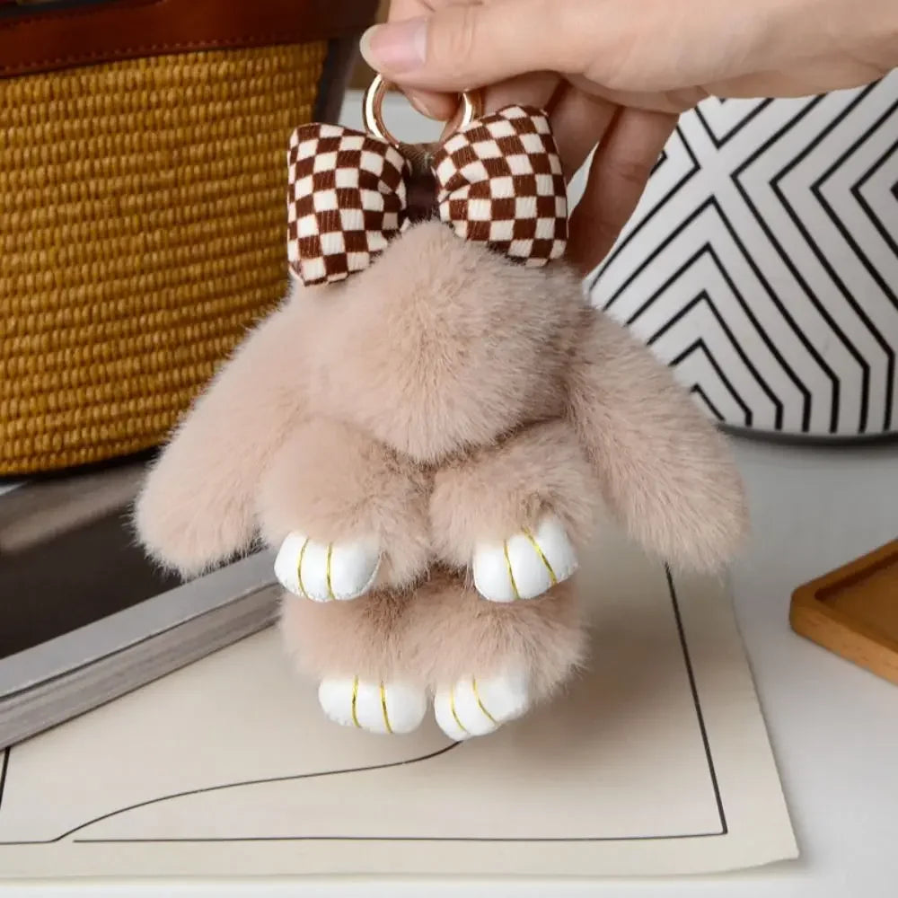 Plush Bunny Keychain Cute Bowknot Fur Rabbit Toy Charm 🐰✨