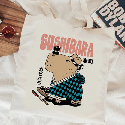 Kawaii Capybara Canvas Shopping Bag 🛍️✨ - Eco-Friendly Tote for Adorable Adventures! 🌿😊