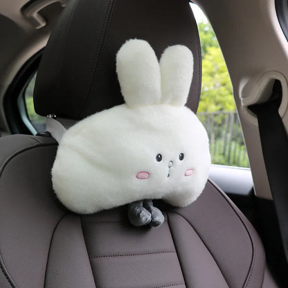 White Rabbit Car Neck Pillow 🐰 | Kawaii Travel Headrest & Cute Interior Accessory 🌟 | Perfect Gift! 🎁