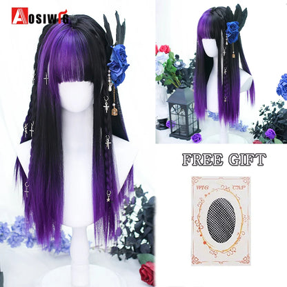 Cute Ombre Blonde & Black Double Ponytail Lolita Wig 🎀✨ - Kawaii Cosplay Hair with Bangs for Harajuku Style! 💖👸