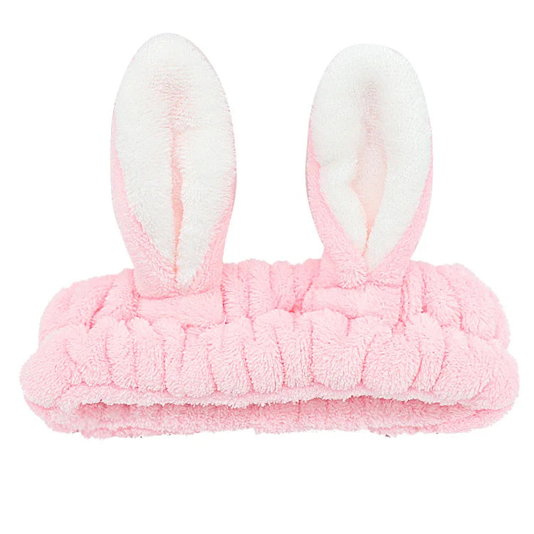 Women Wash Face Makeup Soft Coral Fleece Elastic Headband Head Wrap Cute Rabbit Bow Animal Ears Hairband Girl Hair Accessories