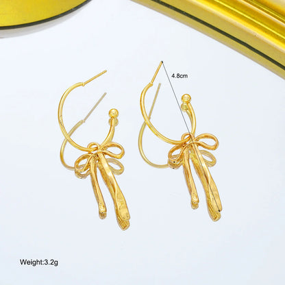 Kawaii Bowknot Gold Earrings 🌟✨ - Adorable & Chic Studs for Women 🎀 Cute Jewelry Accessory!