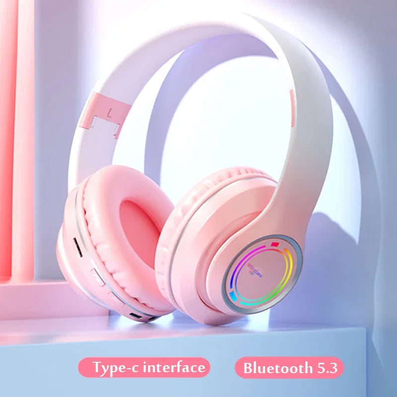 Kawaii Gradient Bluetooth Headphones 🎧✨ | Adorable Wireless Earphones for Girls 🌈🌸 | Foldable Stereo Headset for Gaming & More!