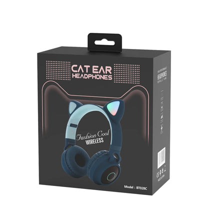 ✨ Kawaii Cat Ear Bluetooth Headphones 🎶 - Adorable LED Music Headset for Girls 💖 - Supports TF Card & FM Radio! 🌈